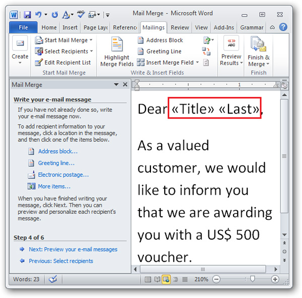 Improved email performance with the Microsoft Word Mail Merge feature Picture 24