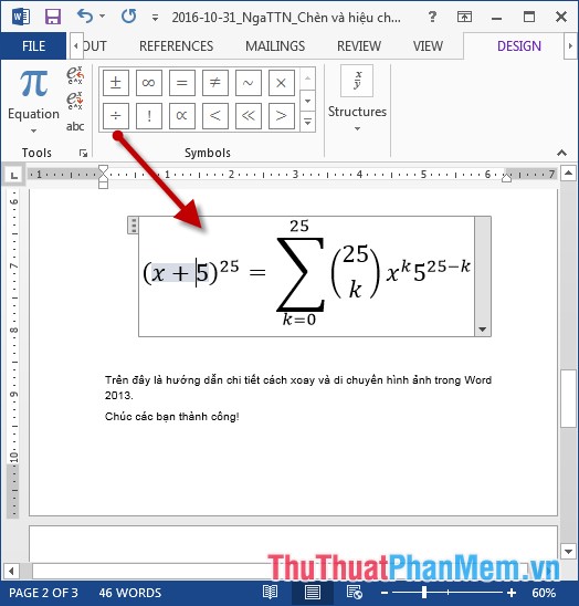 Insert and edit mathematical expressions in Word Picture 3