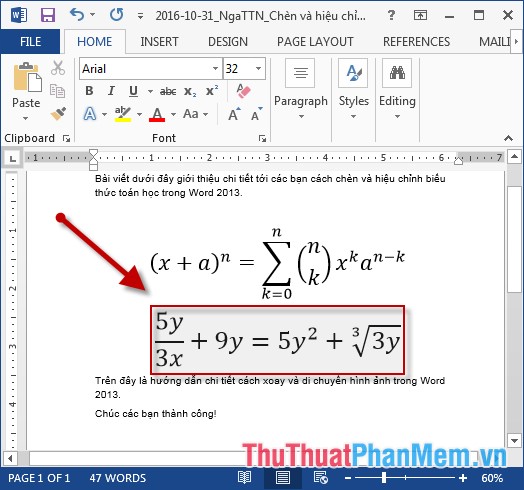 Insert and edit mathematical expressions in Word Picture 7