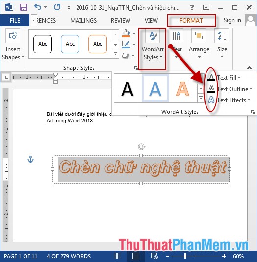 how to apply outline text effect in word 2010