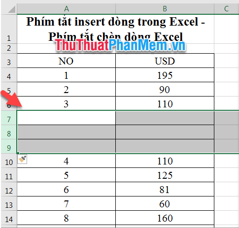 Insert line shortcut in Excel - Shortcut insert Excel Picture 5