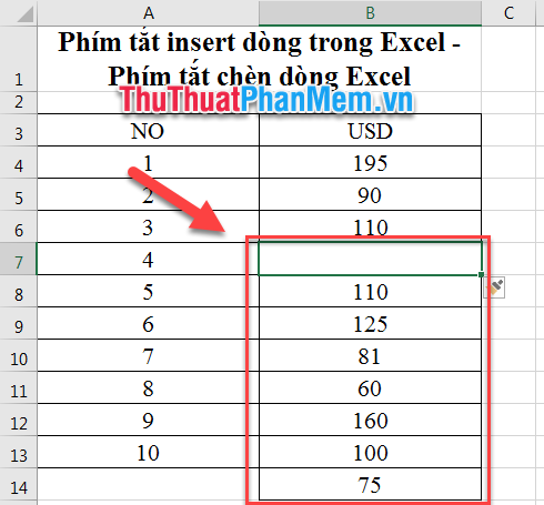 Insert line shortcut in Excel - Shortcut insert Excel Picture 8