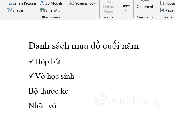Inserting traces into Word Picture 3