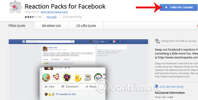 Install the Reactions Packs icon on Facebook for Chrome, Firefox Picture 1