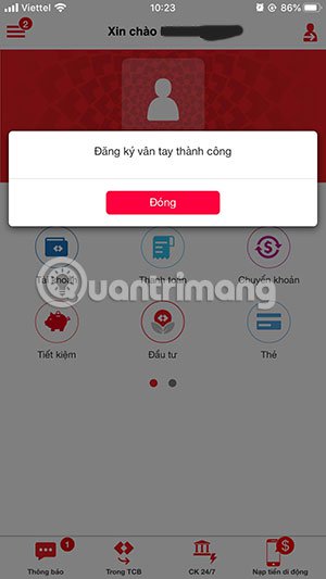 Instruction to register F @ st Mobile Techcombank fingerprint Picture 6
