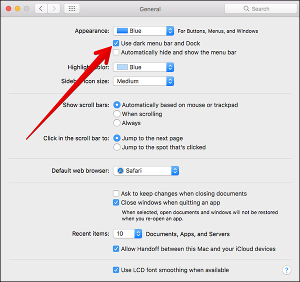Instructions for activating Dark Mode on macOS Sierra Picture 4