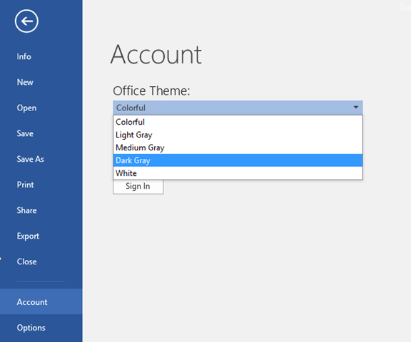Instructions for activating the dark color Theme on Office 2016 Picture 5