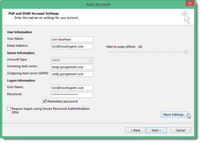 Instructions for adding Gmail accounts to Outlook 2013 and 2016 using IMAP Picture 13