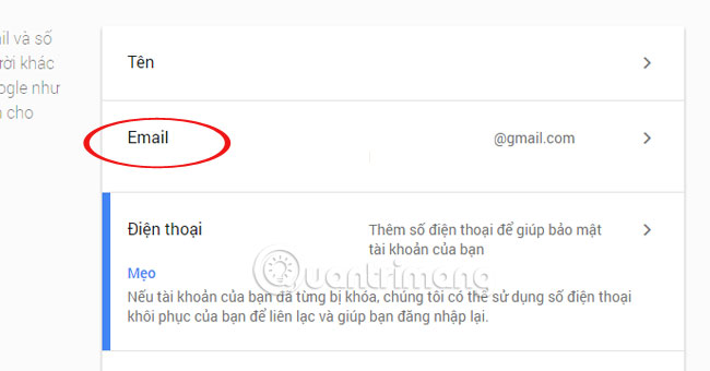 Instructions for adding recovery email to Gmail Picture 3