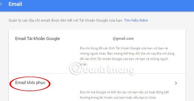 Instructions for adding recovery email to Gmail Picture 4