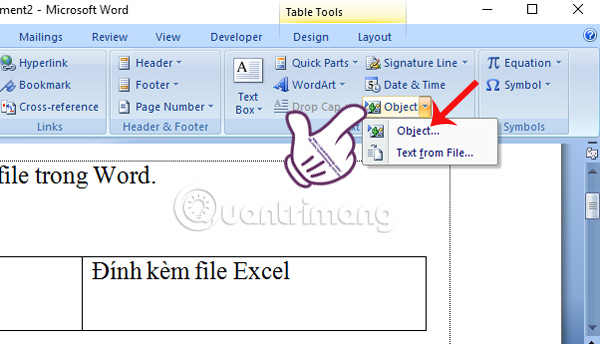 Instructions for attaching files in Word Picture 2