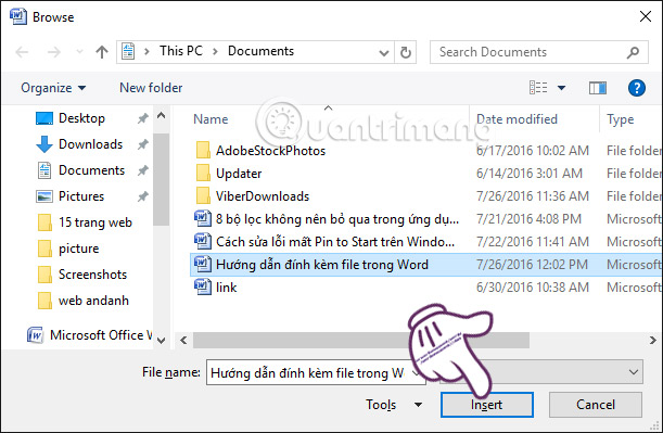 Instructions for attaching files in Word Picture 4