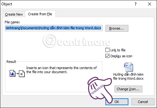 Instructions for attaching files in Word Picture 5