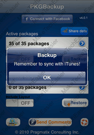 Instructions for backing up Cydia iPhone application with PkgBackup Picture 13