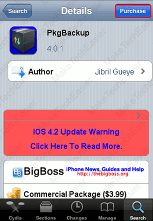 Instructions for backing up Cydia iPhone application with PkgBackup Picture 4