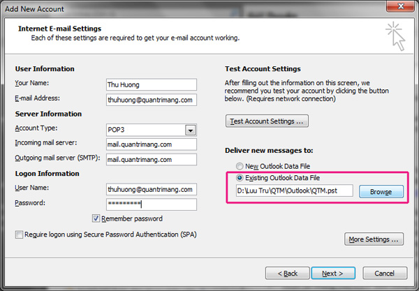 Instructions for basic steps to backup Outlook data Picture 7