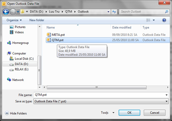 Instructions for basic steps to backup Outlook data Picture 8