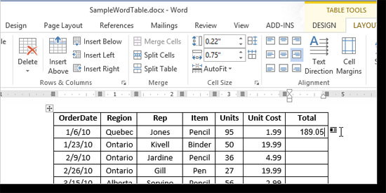 Instructions for calculating total lines and columns in Word 2013 Picture 6