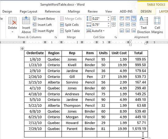 Instructions for calculating total lines and columns in Word 2013 Picture 7