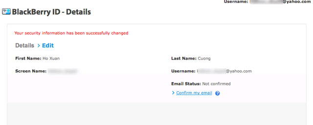 Instructions for changing and resetting passwords for BlackBerry ID Picture 2