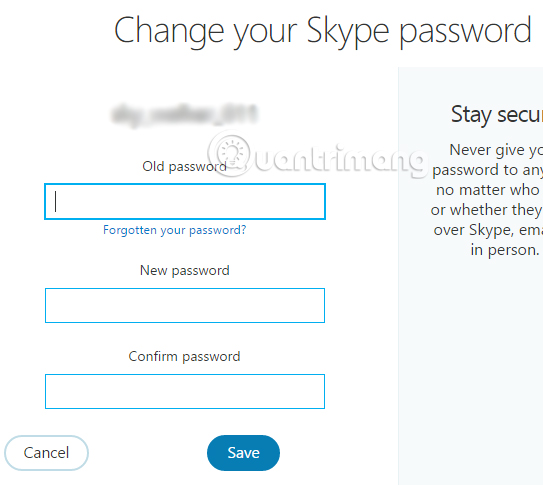 Instructions for changing passwords for Skype Picture 2