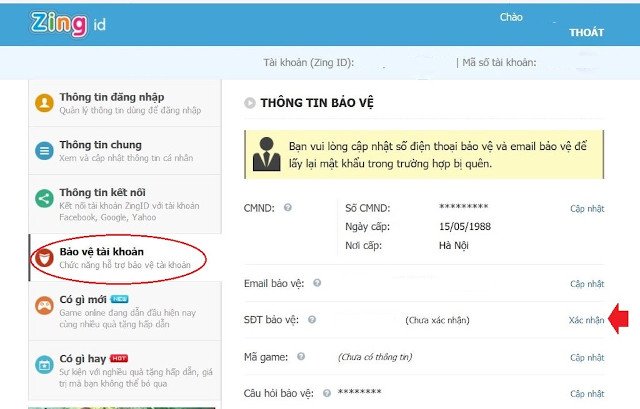 Instructions for changing Zing ID password and installing 2-layer password Picture 6