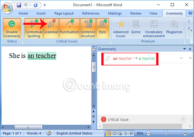 Instructions for checking English on Word by Grammarly Picture 14