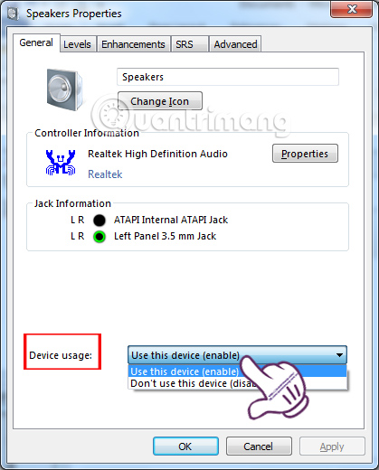 Instructions for checking Microphone, Headphone on Windows 7 Picture 16
