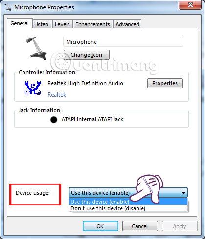 Instructions for checking Microphone, Headphone on Windows 7 Picture 8
