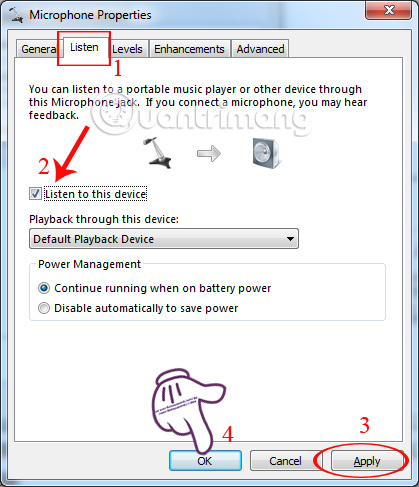 Instructions for checking Microphone, Headphone on Windows 7 Picture 9