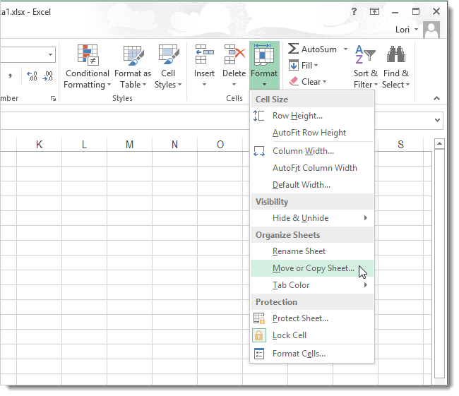 Instructions for copying or moving Worksheet in Excel 2013