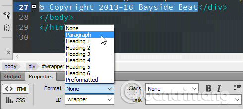 Instructions for creating a website with Dreamweaver CC - Part 2: Adding and formatting text Picture 18