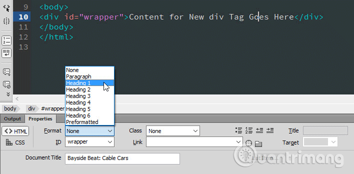 Instructions for creating a website with Dreamweaver CC - Part 2: Adding and formatting text Picture 8