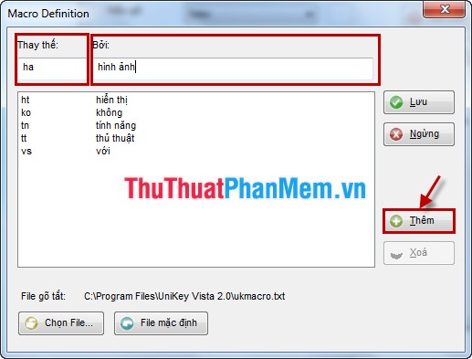 Instructions for creating shortcut tables with Unikey Picture 4