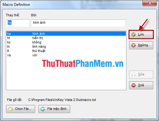 Instructions for creating shortcut tables with Unikey Picture 5