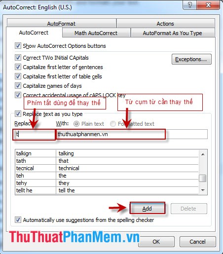 Instructions for creating shortcuts in Word