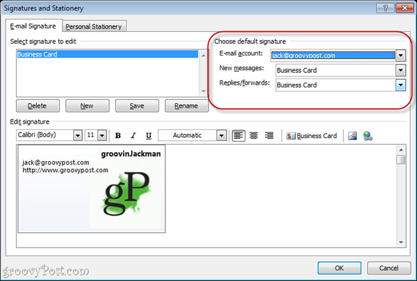 Instructions for creating signatures with Business Card in Outlook Picture 16
