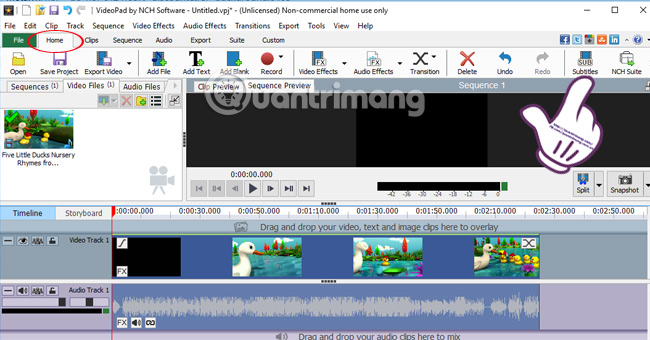 Instructions for creating subtitles for videos with VideoPad Picture 5