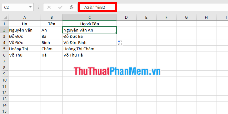 Instructions for cutting strings, concatenating strings in Excel Picture 6