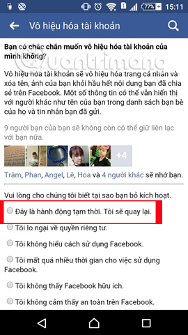 Instructions for deleting Facebook temporarily, permanently on Android Picture 5