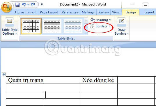 Instructions for deleting table paths in Word Picture 3