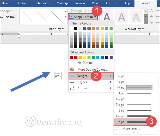 Instructions for drawing arrows in Microsoft Word Picture 7