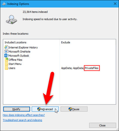 Instructions for hiding files and folders in Windows 10 Search Picture 5