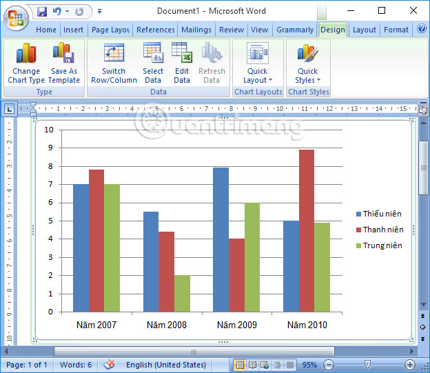 Instructions for inserting, drawing and creating charts in Word 2007