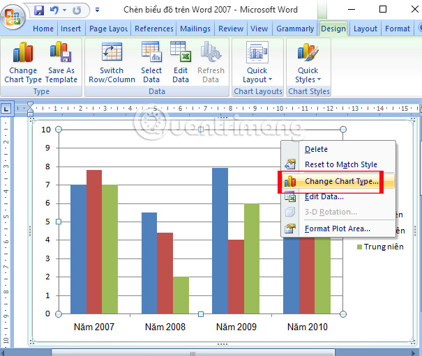 Instructions for inserting, drawing and creating charts in Word 2007 Picture 7