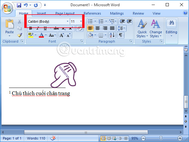 Instructions for inserting notes in the footer in Word Picture 5