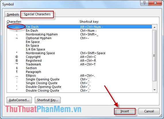 Instructions for inserting special characters into Word documents