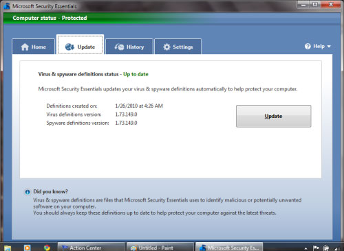 Instructions for installing and configuring Microsoft Security Essentials Picture 15