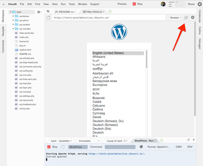 Instructions for installing WordPress on the Vitual Server with Cloud9 Picture 8