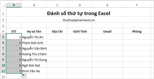 Instructions for numbering in Excel Picture 4
